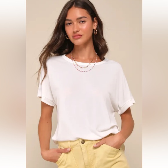 Lulus Easily Enjoyed Ivory Crew Neck Tee - NWT . Size medium - Picture 2 of 6